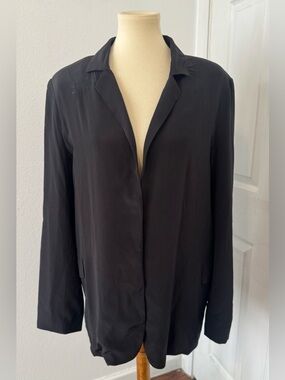 Equipment Femme 100% Silk Open Front Blazer Black Loose Slouchy Career Medium